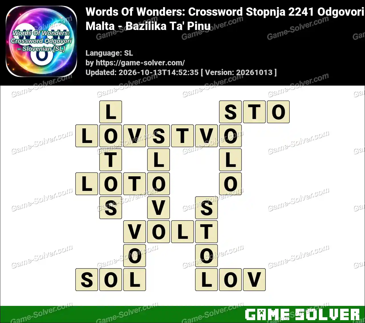 Words Of Wonders: Crossword Stopnja 2241 Odgovori – Malta – Bazilika Ta’ Pinu